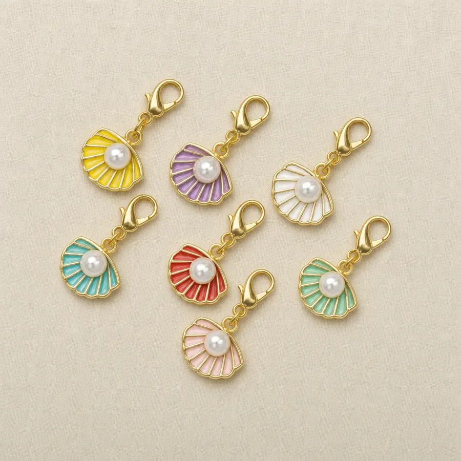 Pearl Shells enamel charm set